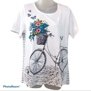 Alia White Bicycle Rhinestone Graphic Tee Size M